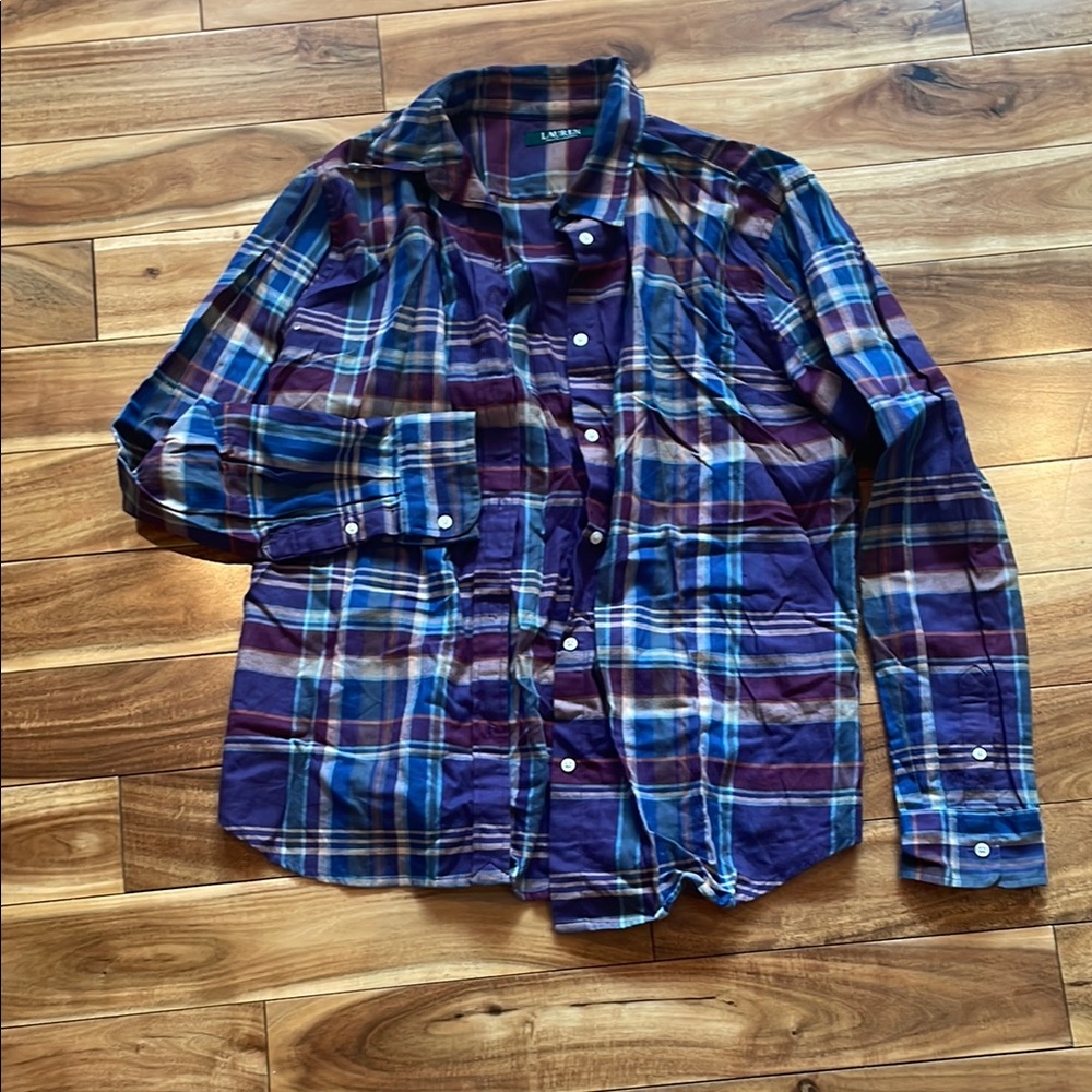 Lauren Ralph Lauren Blue and Purple Button Down Shirt